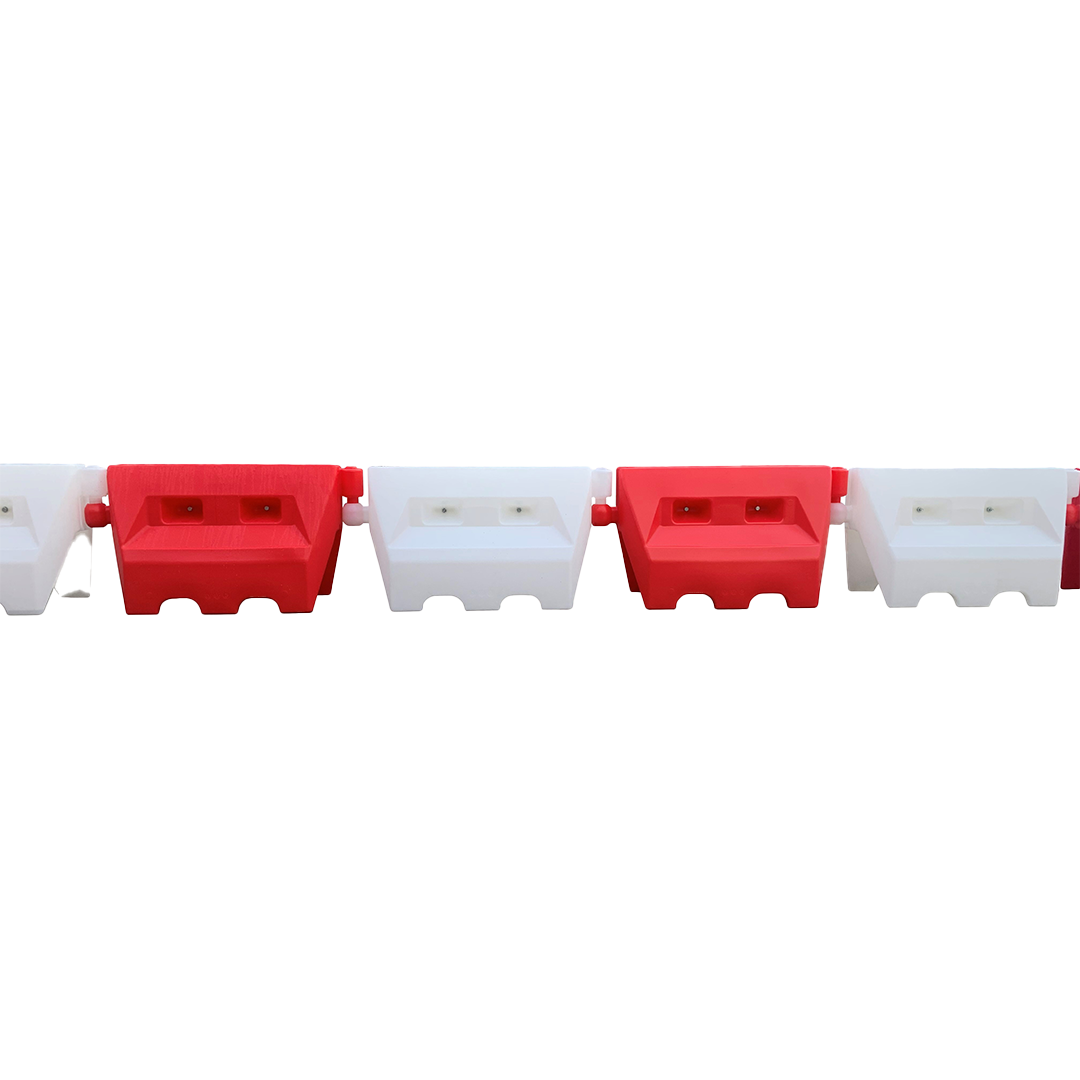 Front view of connected traffic separators on a white background